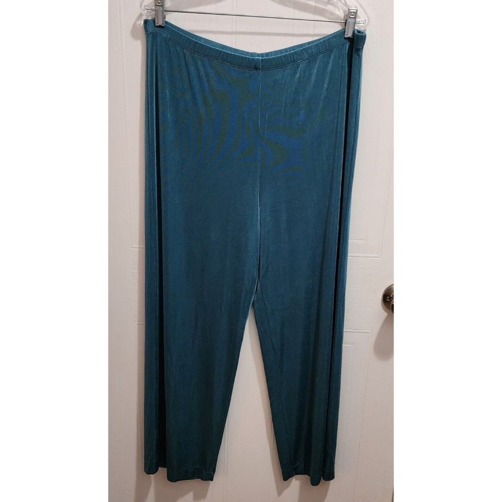 Chicos Travelers Women's Straight Leg Slinky Pants Acetate Blend Teal Blue Sz XL
